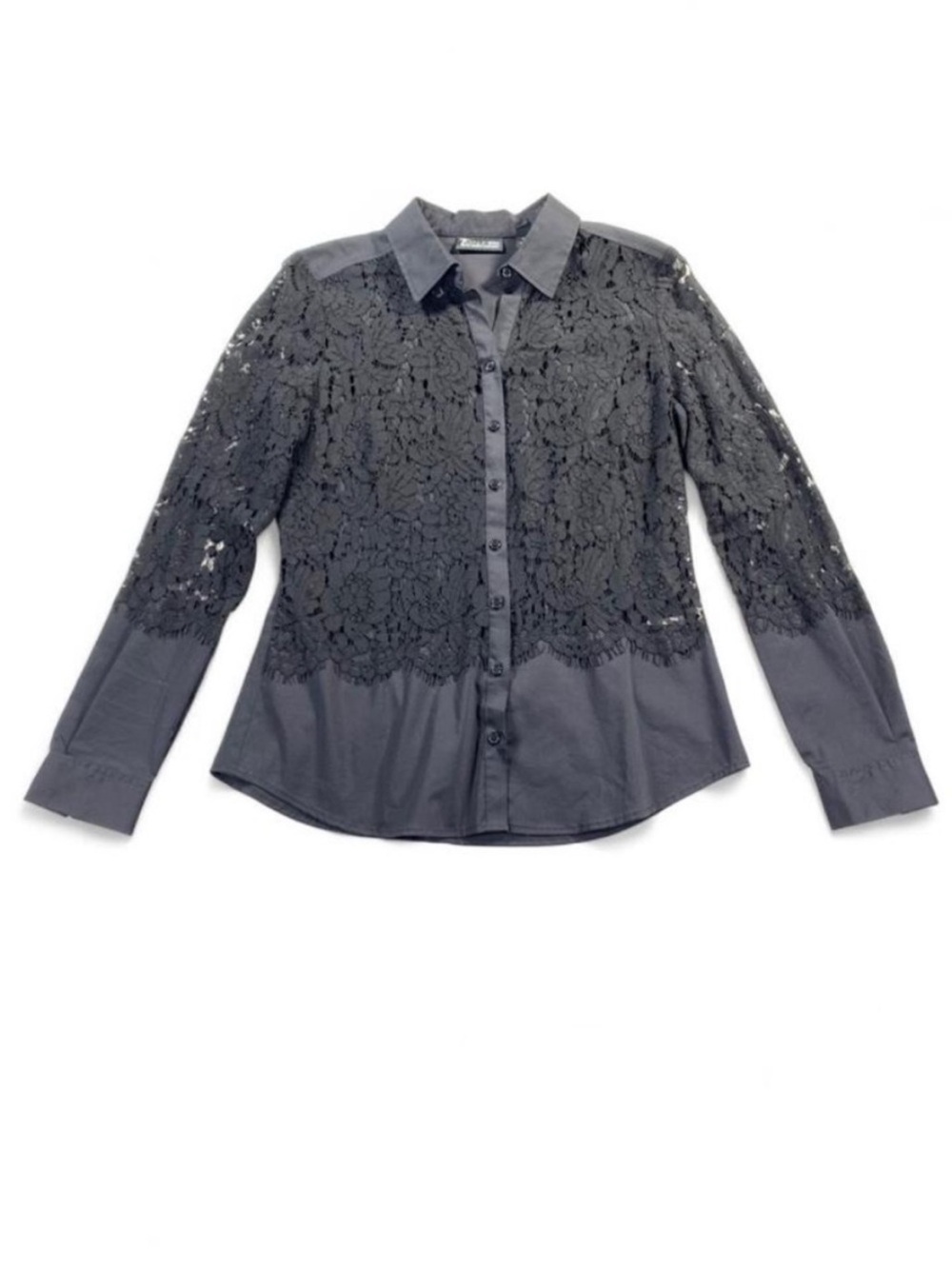 New York & Company Sheer Black Lace Button-Front Collared Shirt Whimsigoth Sz S